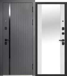 Дверь входная металлическая Е-Трейд 10 см 2 МДФ Зеркало Букле графит - Эмалит белый