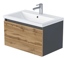 Тумба подвесная 1Marka Блок Мини/Aris mini 70П 1я антрацит/дуб крафт золотой Ц0000042283 с умывальником S-UM-COM70/1-w